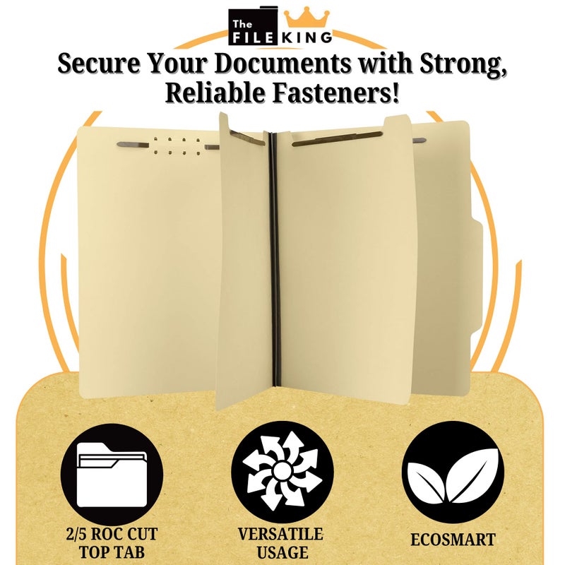 The File King Two Divider Manila Classification File Folder - Letter Size | 10 Pack | 2/5 ROC Top Tab | 1" Expansion | 2" Fastener Prongs | Made in America - Image 3